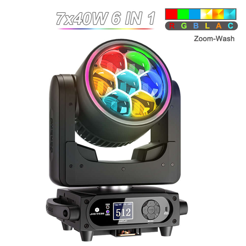 SHEHDS 7x40W Bee Eye Bewegende kopverlichting met zoom en washfunctie, RGBW/RGBL/RGBLAC podiumverlichting