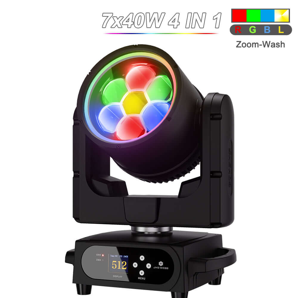 JMS WEBB Waterproof 7x40W LED Moving Head Light Beam Wash Zoom Stage Lighting – alternate product view