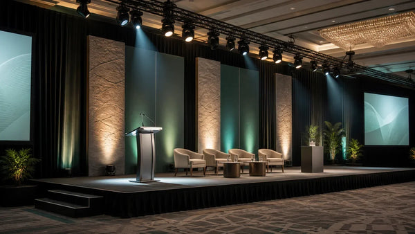 Iluminación de escenario para pequeños eventos corporativos: Guía de configuración para 50-300 invitados