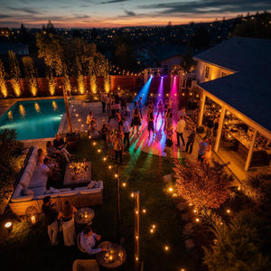 Ideas de iluminación para fiestas en el patio trasero: luces de escenario para eventos privados
