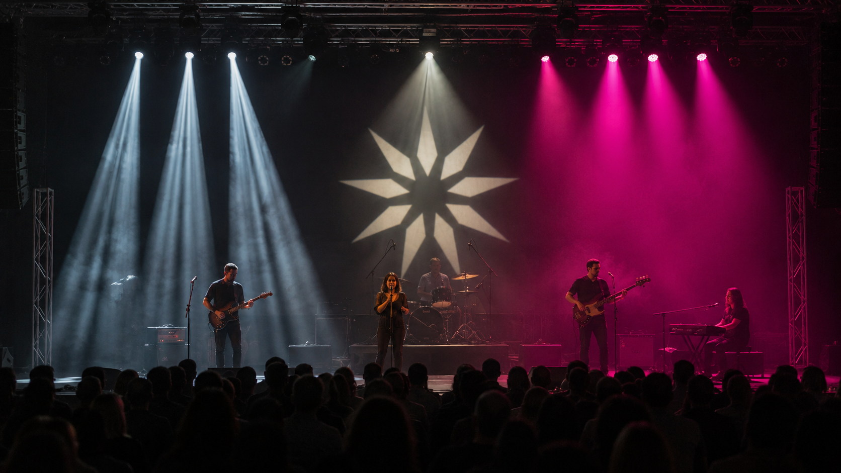 Stage showing beam, spot, and wash moving head light effects simultaneously