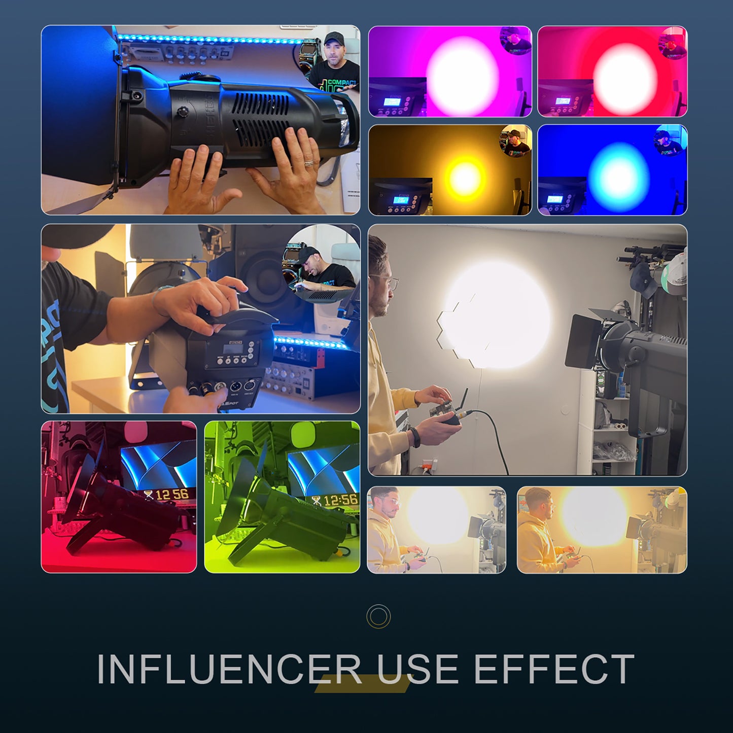 SHEHDS 250W/350W LED Spotlight RGBWAUV/RGBLAC/RGBW/RGBL/Warm+Cool White Stage Lighting with Barndoors & Pulse Strobe