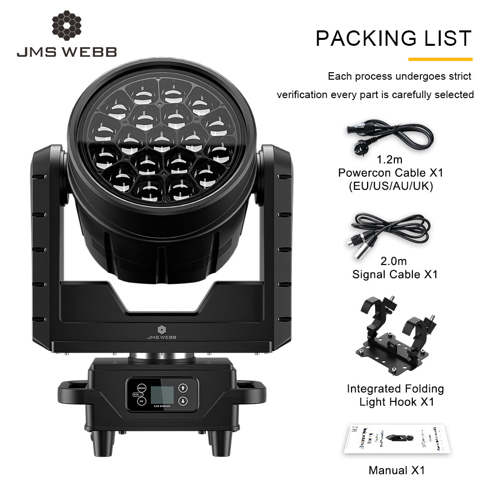 New Arrival 19x40W Waterproof LED Zoom Beam Wash Light with RGBW Outdoor For Concert Performance Festival Theater JMS WEBB