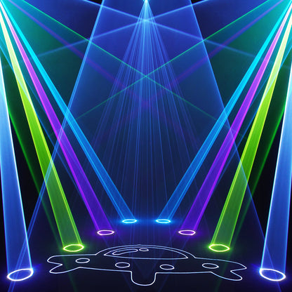 Luz láser con cabezal móvil Constellaser 12W con efecto de anillo para bares, conciertos, calles peatonales 