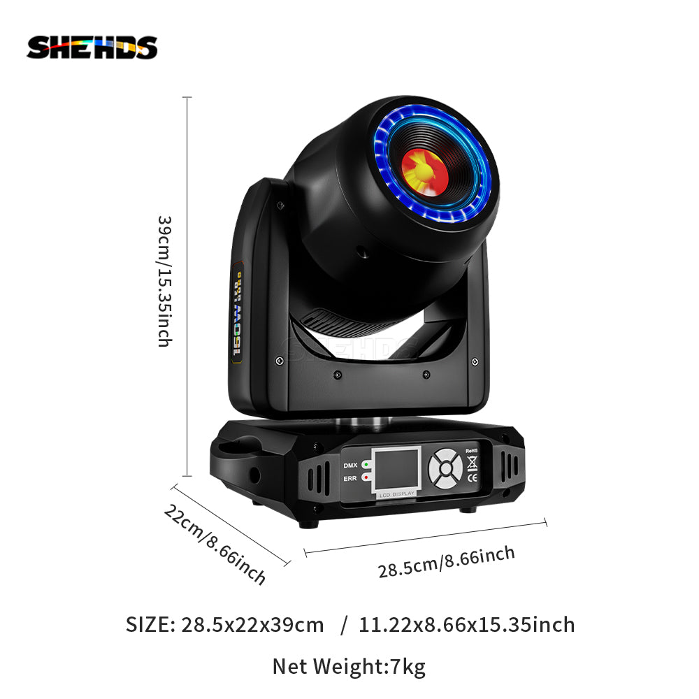 SHEHDS 8-Prism LED Spot 160W Gobo Lights With LED Ring and LCD Display Moving Head Lights Stage Effect Lighting For DJ Disco Stage Wedding Night Club