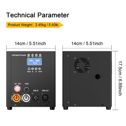 SHEHDS Mini 450W Spark Machine – dimensions and specifications
