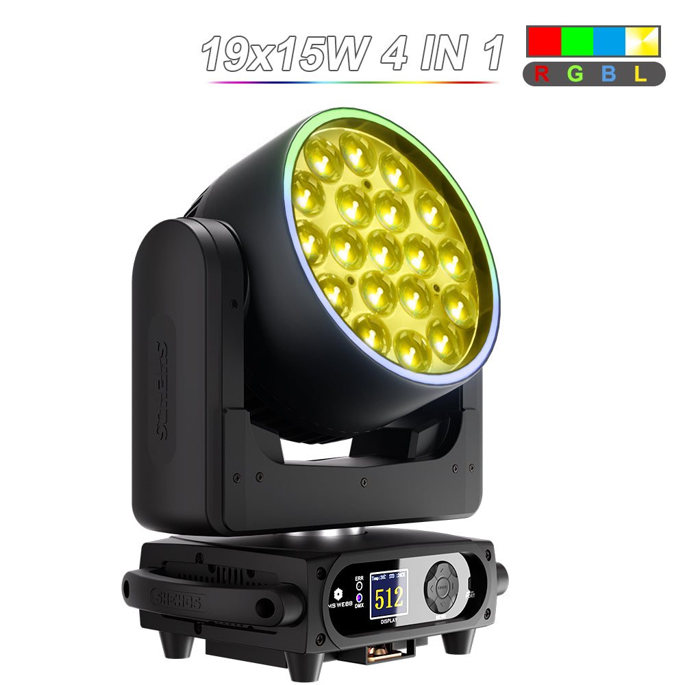 Shehds LED Moving Head Scheinwerfer 19x15W /20W/25W Beam Wash Zoom Bühnenbeleuchtung