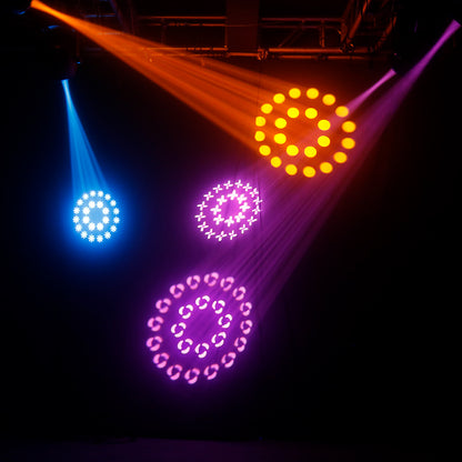 Feixe de luz led 300w, cabeça móvel, luz afiada, prisma colorido com anel de led para performance em clube de dj/fase de casamento