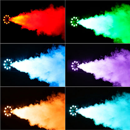 SHEHDS 1500W RGB LED Fog Machine with 9x3W Lights DMX & Remote Control Fog Effect – multicolor fog effect