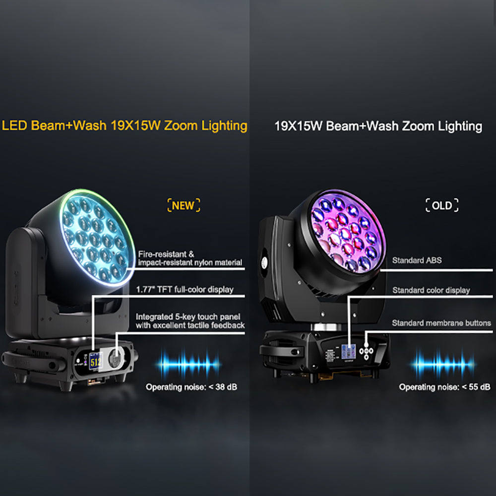 UPGRADE SHEHDS LED Moving Head Light 19x15W /20W/25W Beam Wash Zoom Stage Lighting