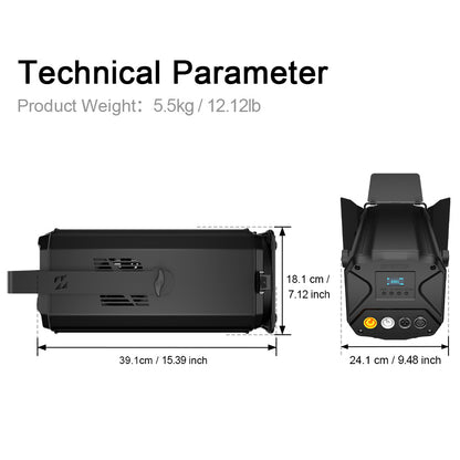SHEHDS App Control 200W/300W COB Par Light with Barndoor Spot Zoom Stage Light