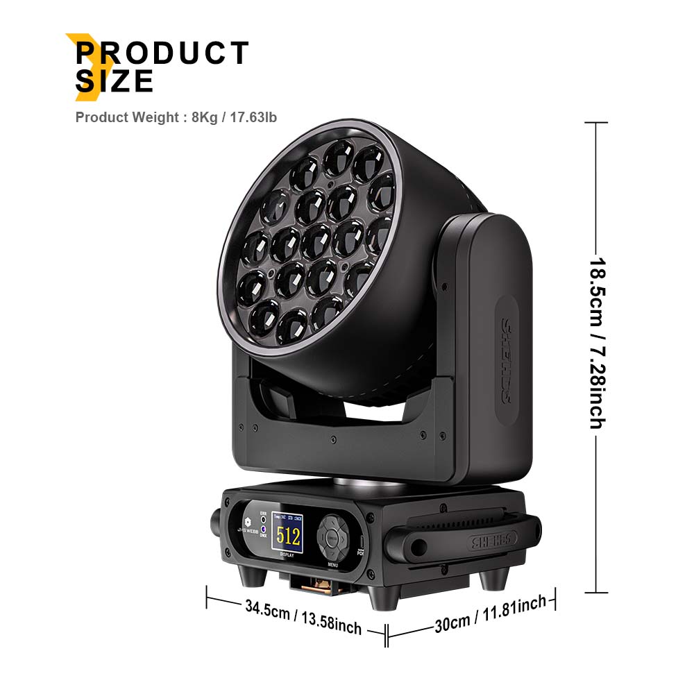 Shehds Cabezal móvil LED de 19 x 15 W, 20 W y 25 W, haz de luz con zoom y lavado, iluminación de escenario