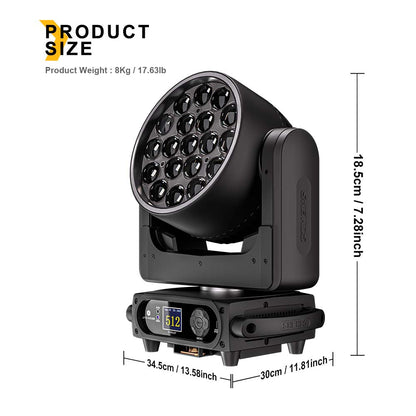 Shehds Cabezal móvil LED de 19 x 15 W, 20 W y 25 W, haz de luz con zoom y lavado, iluminación de escenario