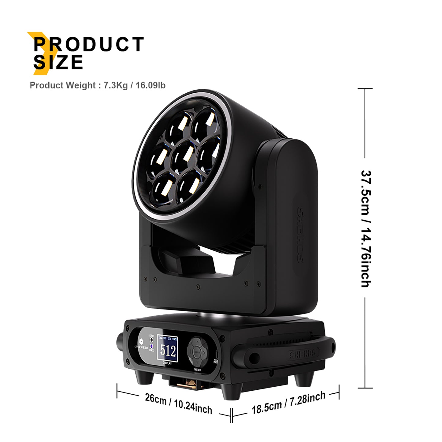 SHEHDS 7x40W Bee Eye Moving Head Light with Zoom & Wash RGBW/RGBL/RGBLAC Stage Lighting