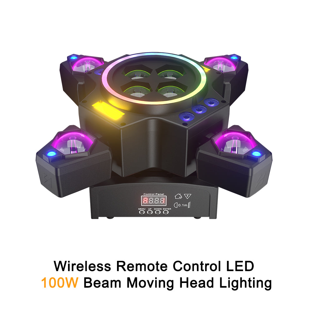SHEHDS 2/3/4/6 Arms LED Beam Moving Head Lights 50W/80W/100W/120W RGBW Stage Lighting with Wireless Remote Control for Party Bar DJs