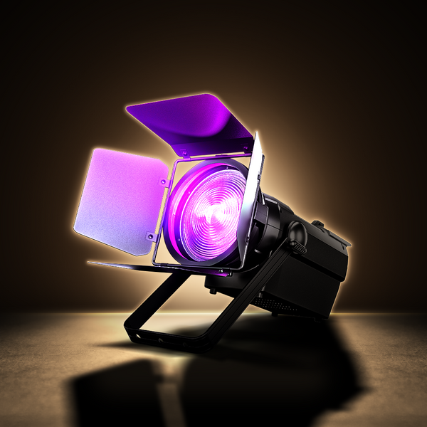 SHEHDS 250W/350W LED Fresnel Spotlight RGBWAUV/RGBLAC/RGBW/RGBL/Warm+Cool White Stage Lighting with Barndoors & Pulse Strobe