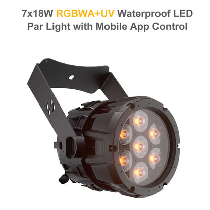 SHEHDS Waterproof 7x18W Linkable LED Par Light APP Control RGBWA+UV / RGBLAC Stage Light