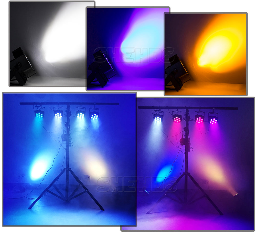 SHEHDS Silent Slim Par LED Flat 7x18W RGBWA+UV Stage Lighting for Church Wedding Concert Theater