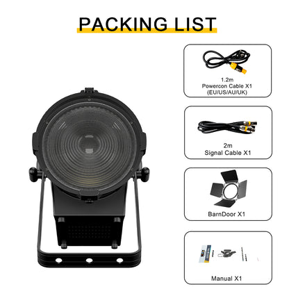 SHEHDS 250W/350W LED Spotlight RGBWAUV/RGBLAC/RGBW/RGBL/Warm+Cool White Stage Lighting with Barndoors & Pulse Strobe