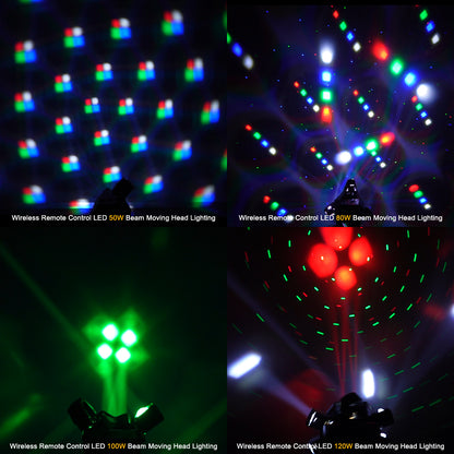 SHEHDS 2/3/4/6 Arms LED Beam Moving Head Lights 50W/80W/100W/120W RGBW Stage Lighting with Wireless Remote Control for Party Bar DJs