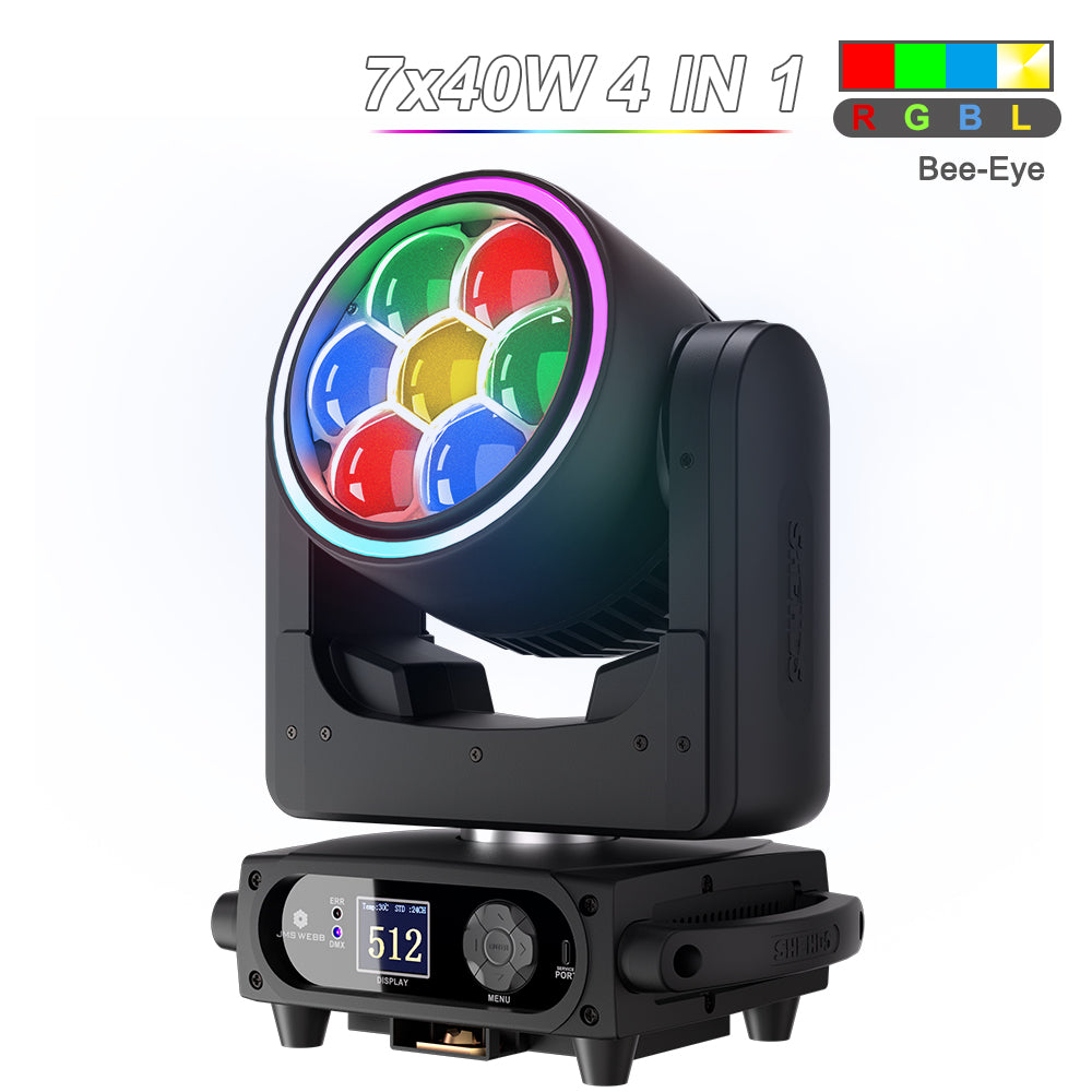SHEHDS 7x40W Bee Eye Bewegende kopverlichting met zoom en washfunctie, RGBW/RGBL/RGBLAC podiumverlichting
