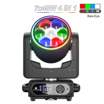 SHEHDS 7x40W Bee Eye Bewegende kopverlichting met zoom en washfunctie, RGBW/RGBL/RGBLAC podiumverlichting