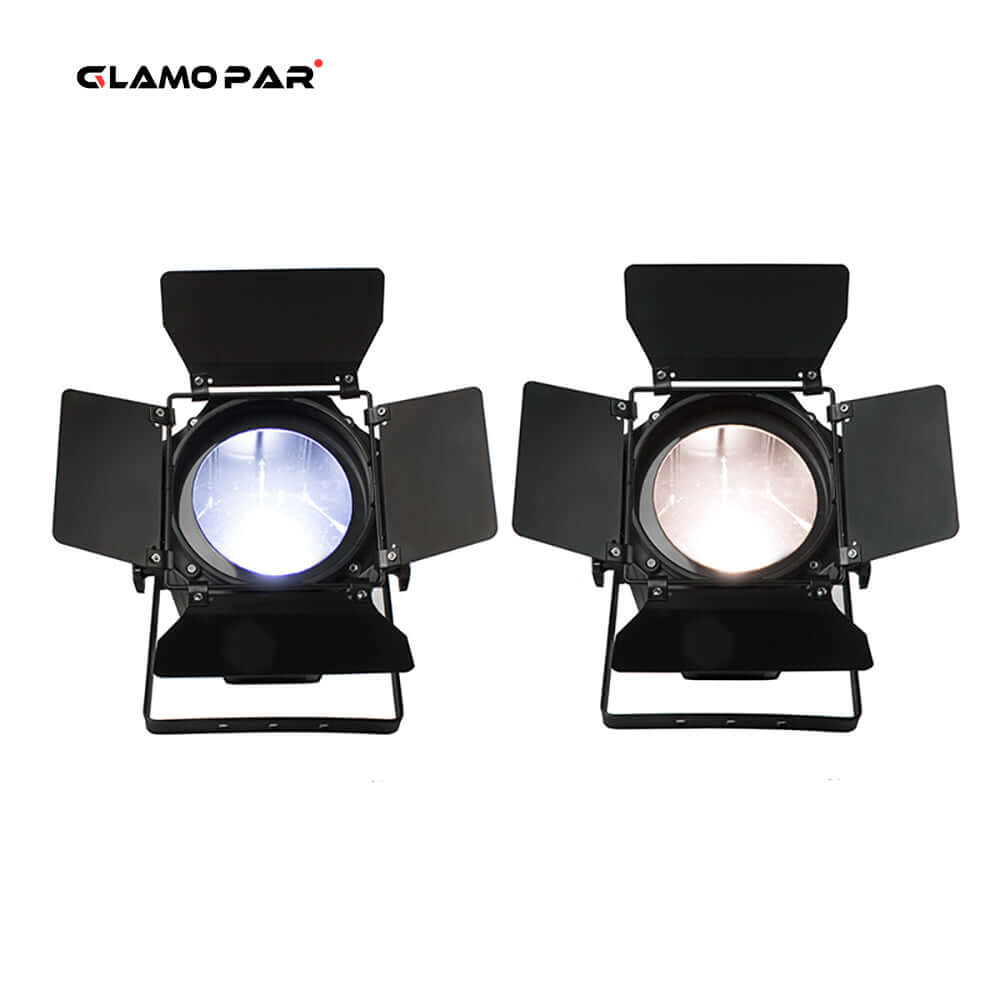GLAMOPAR（With Barndoors）Two-tone LED 200W COB Zoom Par Light Warm/ Cool White Lighting Stage Light