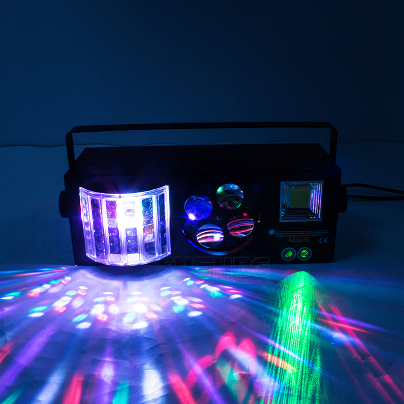 Беспроводной пульт дистанционного управления/Светодиодный лазерный стробоскоп 4 в 1 DMX512 Огни сценического эффекта подходят для DJ-дискотек, вечеринок по случаю дня рождения, свадебных/рождественских украшений, клубов