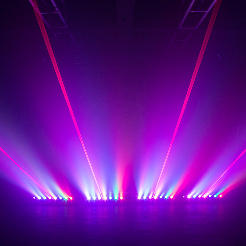 SHEHDS 8 движущихся головных светильников с 8 глазами, красный лазер 8x500 мВт со светодиодной лирой, 8x9 Вт, RGB-луч, эффект сценического освещения, DJ, дискотека, свадебное шоу