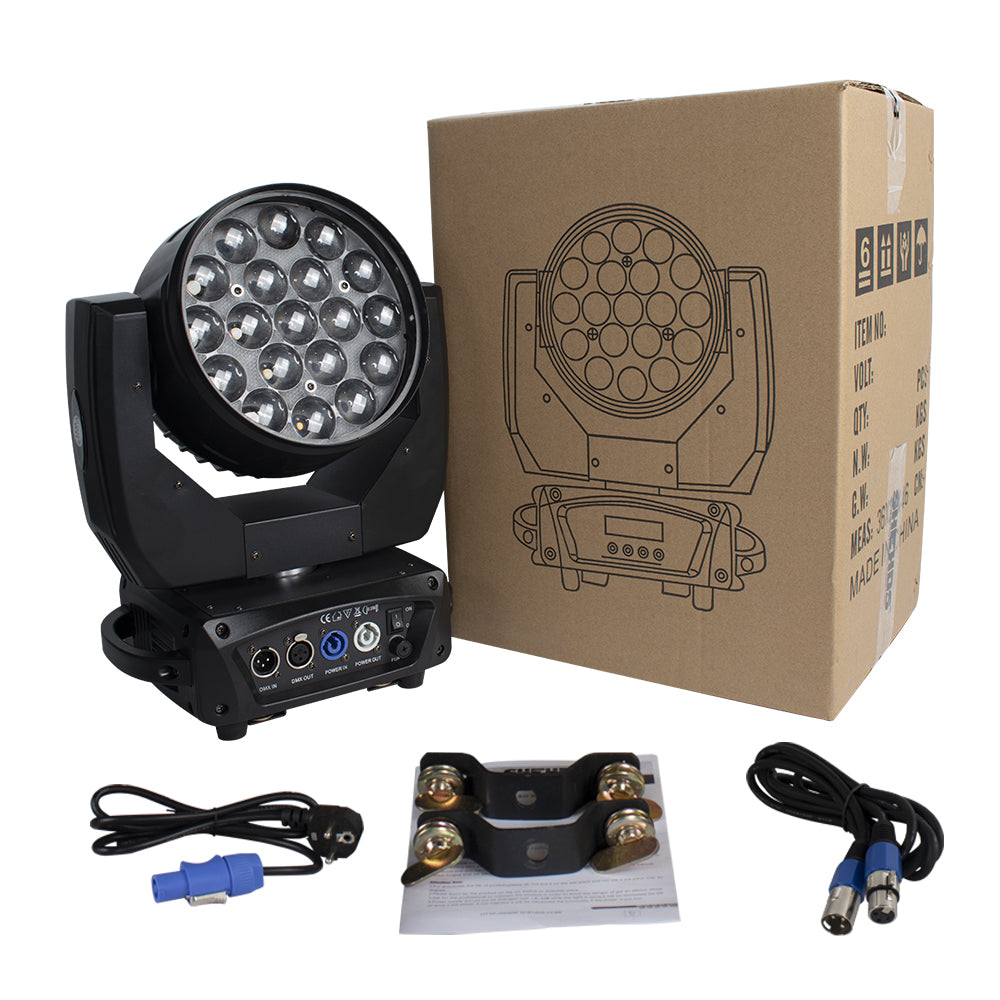 Lumières de scène à tête mobile LED 19x15W RGBW lavage/zoom pour théâtre d'église