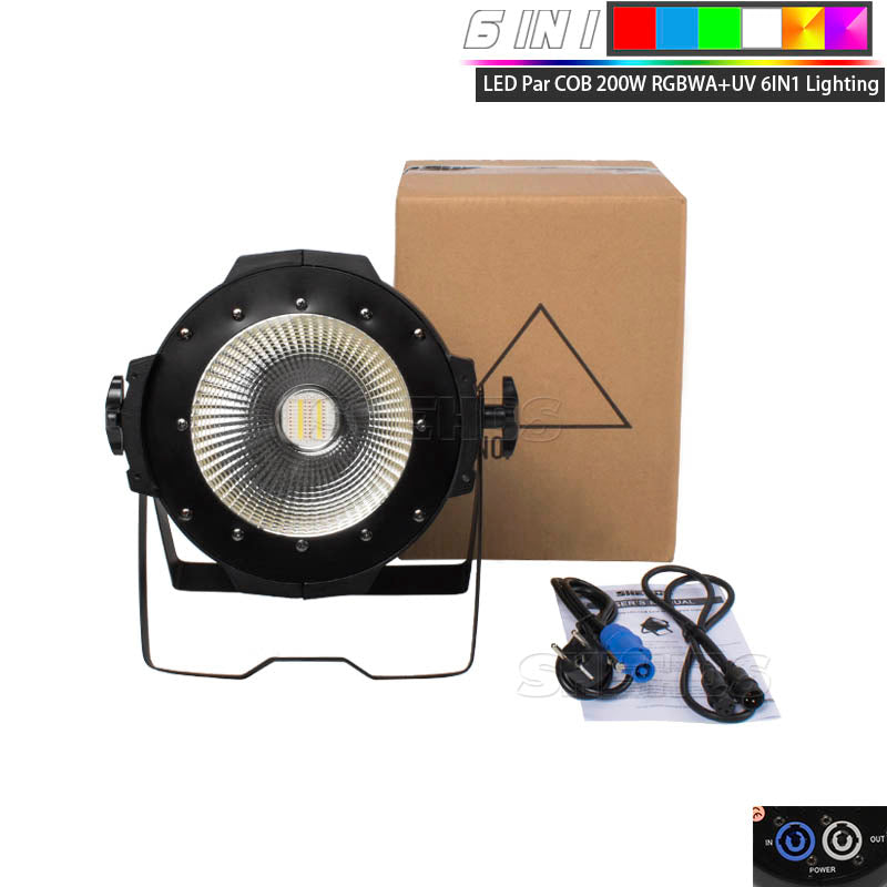 LED Par COB 200W RGBWA+UV 6IN1 Blinder Lighting with/without Barn door for Performance Stage