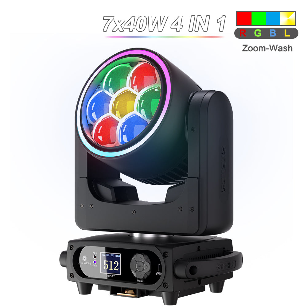 SHEHDS 7x40W Bee Eye Bewegende kopverlichting met zoom en washfunctie, RGBW/RGBL/RGBLAC podiumverlichting