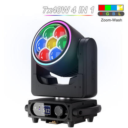 SHEHDS 7x40W Bee Eye Bewegende kopverlichting met zoom en washfunctie, RGBW/RGBL/RGBLAC podiumverlichting