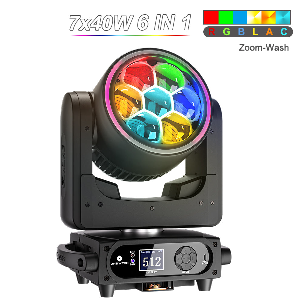 SHEHDS 7x40W Bee Eye Bewegende kopverlichting met zoom en washfunctie, RGBW/RGBL/RGBLAC podiumverlichting