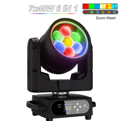 JMS WEBB Waterproof 7x40W LED Moving Head Light Beam Wash Zoom Stage Lighting