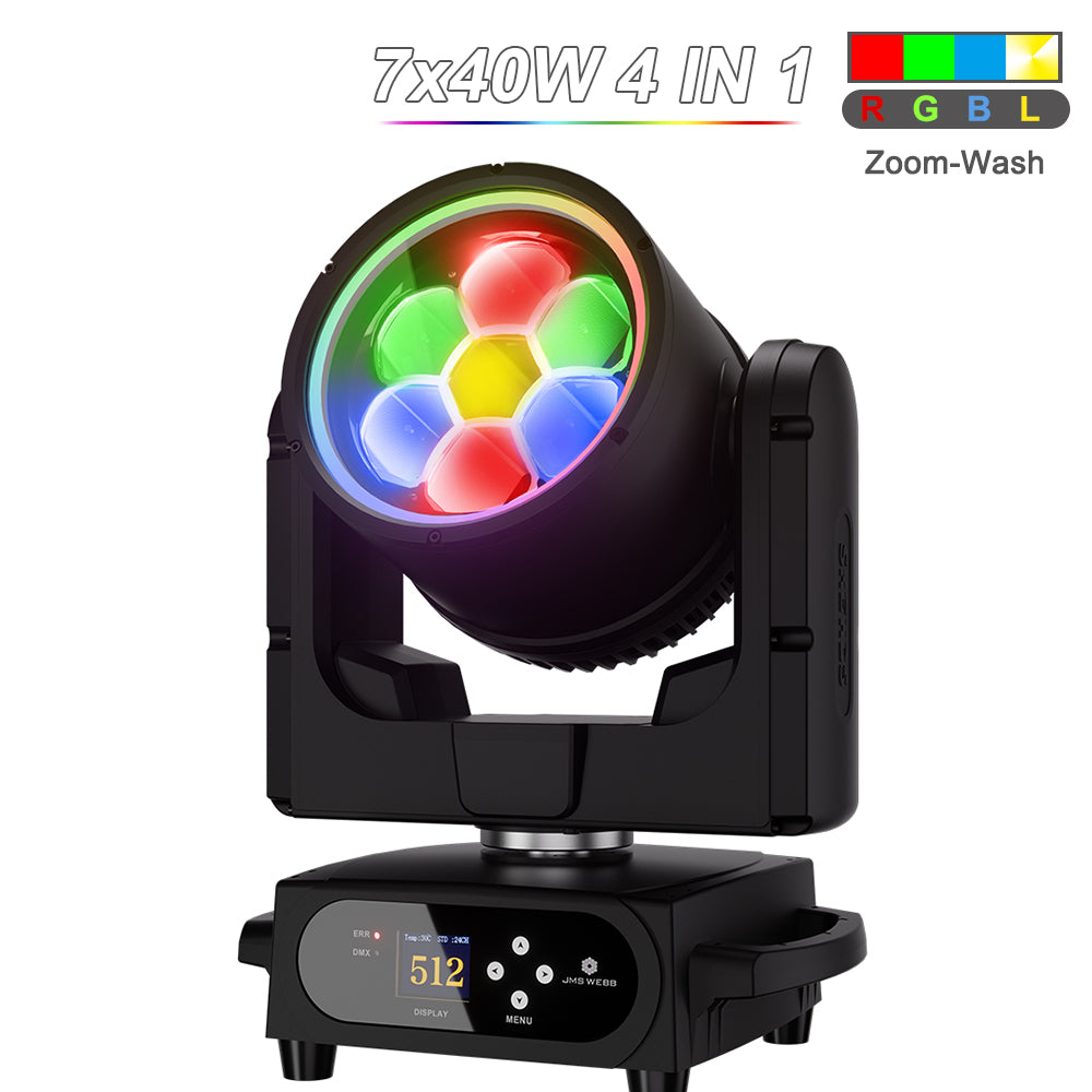 JMS WEBB Waterproof 7x40W LED Moving Head Light Beam Wash Zoom Stage Lighting