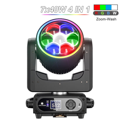 SHEHDS 7x40W Bee Eye Bewegende kopverlichting met zoom en washfunctie, RGBW/RGBL/RGBLAC podiumverlichting