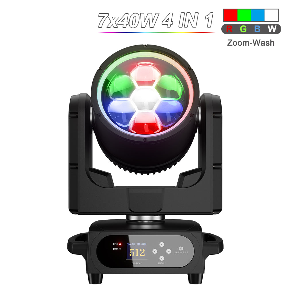 JMS WEBB Waterproof 7x40W LED Moving Head Light Beam Wash Zoom