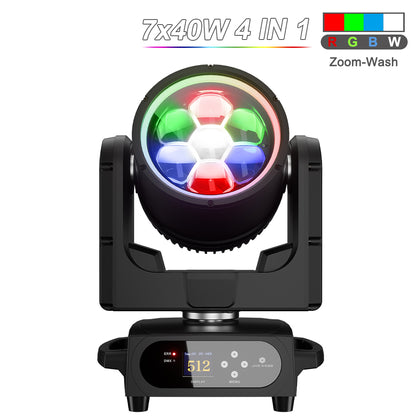 JMS WEBB Waterproof 7x40W LED Moving Head Light Beam Wash Zoom Stage Lighting