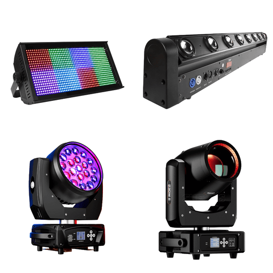 SHEHDS Stage Lighting Package – 200W RGB Strobe + 230W 7R Beam + 8x12W & 19x15W Moving Heads