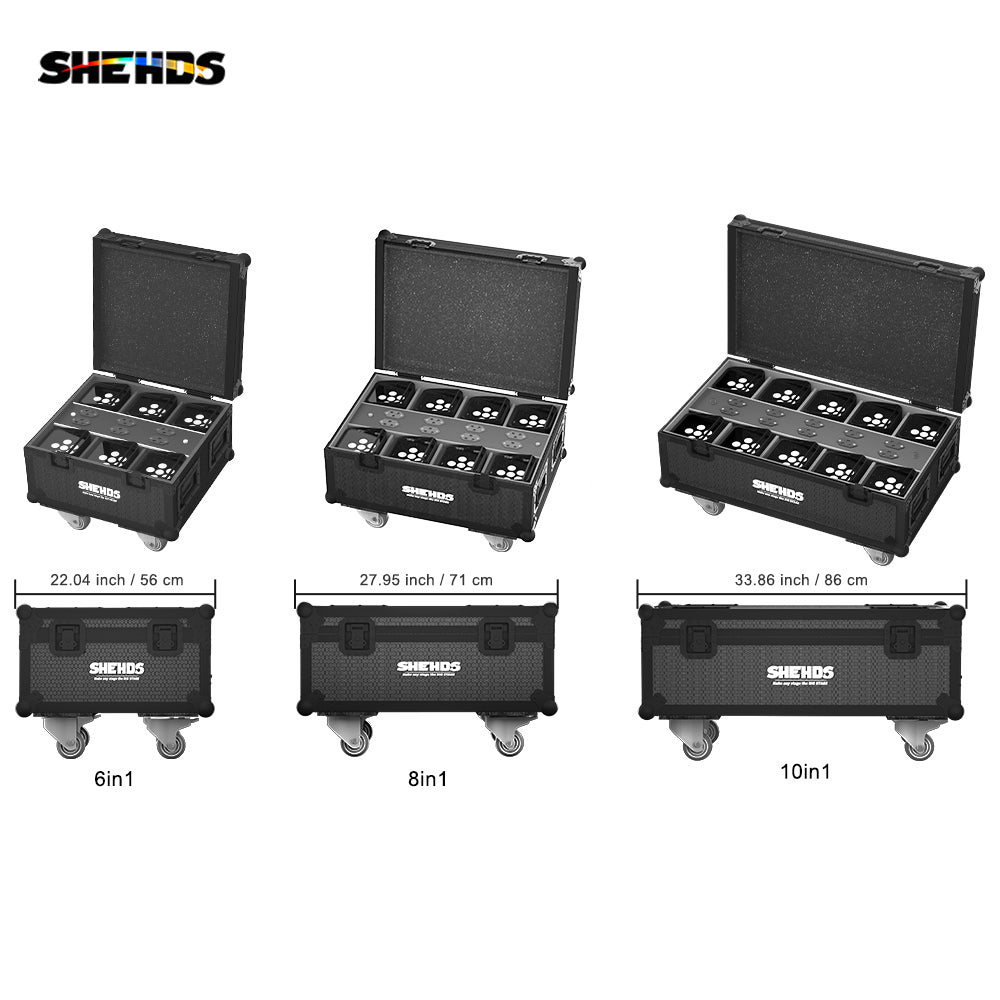 Rechargeable Flight Case（Silent Wheels） For 6/8/10 pcs 6x18W 6in1 RGBAW+UV Wireless Remote Control Wifi Battery Lighting