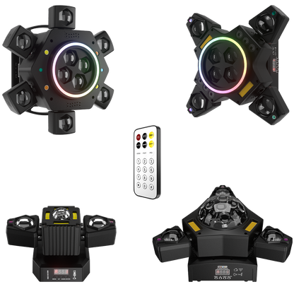 SHEHDS 2/3/4/6 Arms LED Beam Moving Head Lights 50W/80W/100W/120W RGBW Stage Lighting with Wireless Remote Control for Party Bar DJs